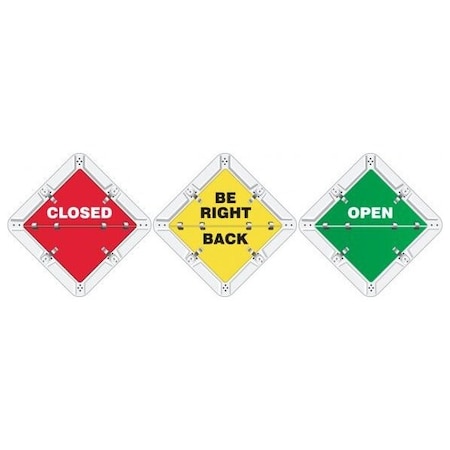 Accuform Closed, Be Right Back, Open, Aluminum, 13.75 in x 13.75 in, Mounting Holes PSF319